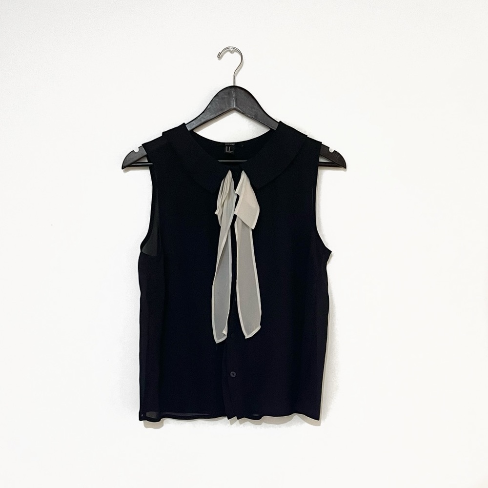 Forever21 Blue Sleeveless Blouse with White tie